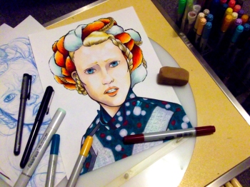 This illustration was drawn and coloured by instructor Meg Kearney, using copics.